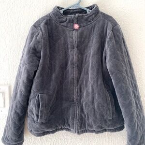 Velvety, quilted zip up jacket in charcoal gray perfect for fall. Size 12. EUC